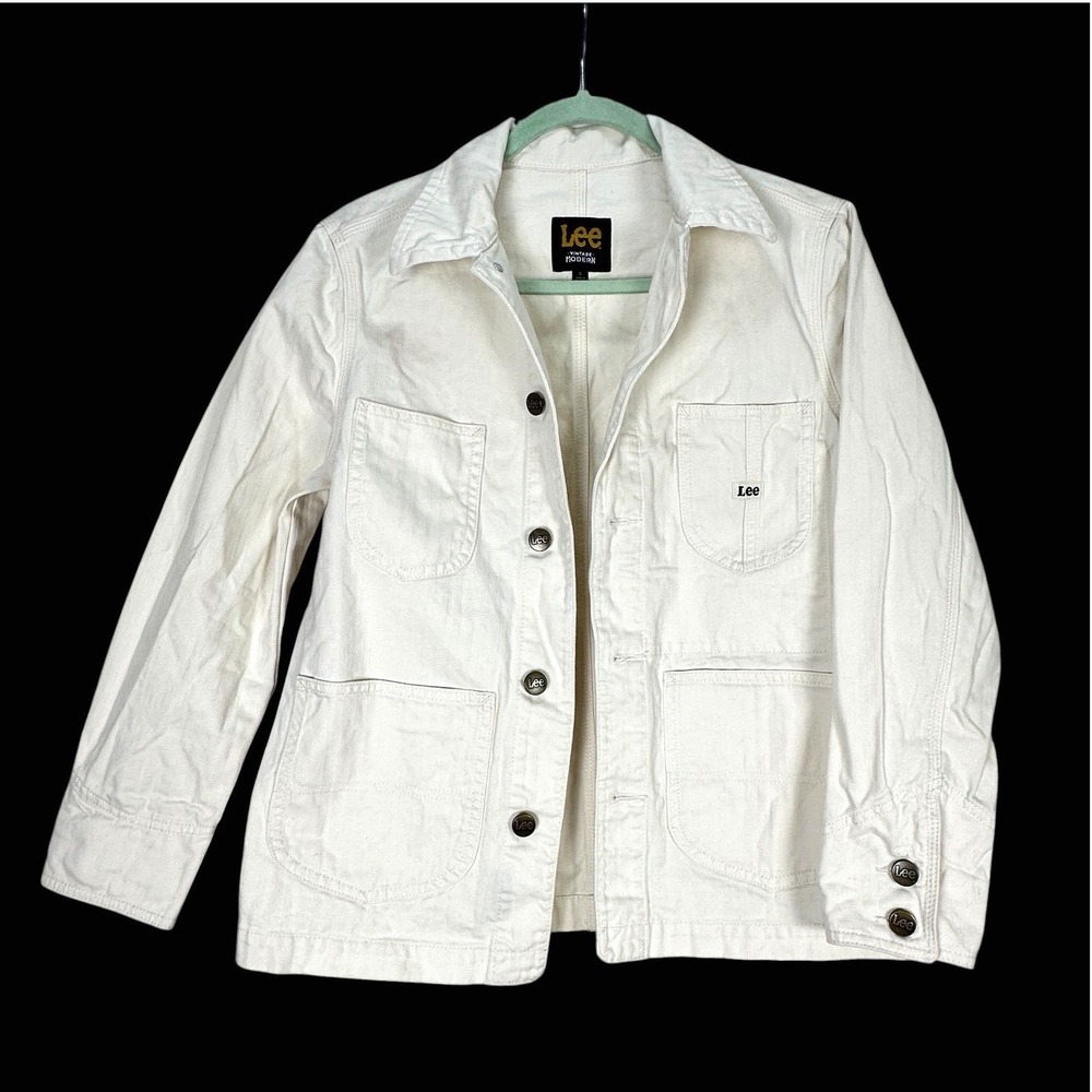 Lee Vintage Modern Womens White Denim Chore Coat Jacket Small 3537194
